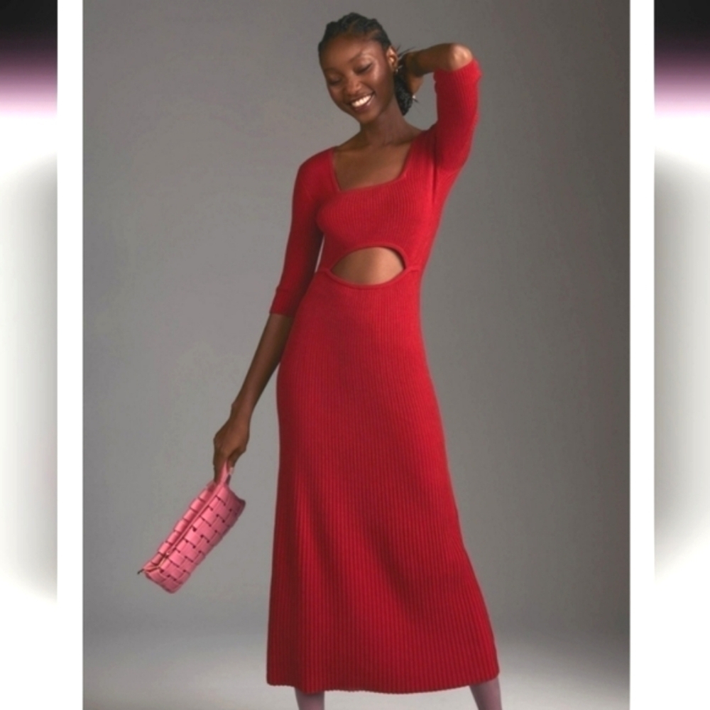Anthropologie Favorite Daughter Crush Cutout Red Ribbed Cashmere Dress size XL